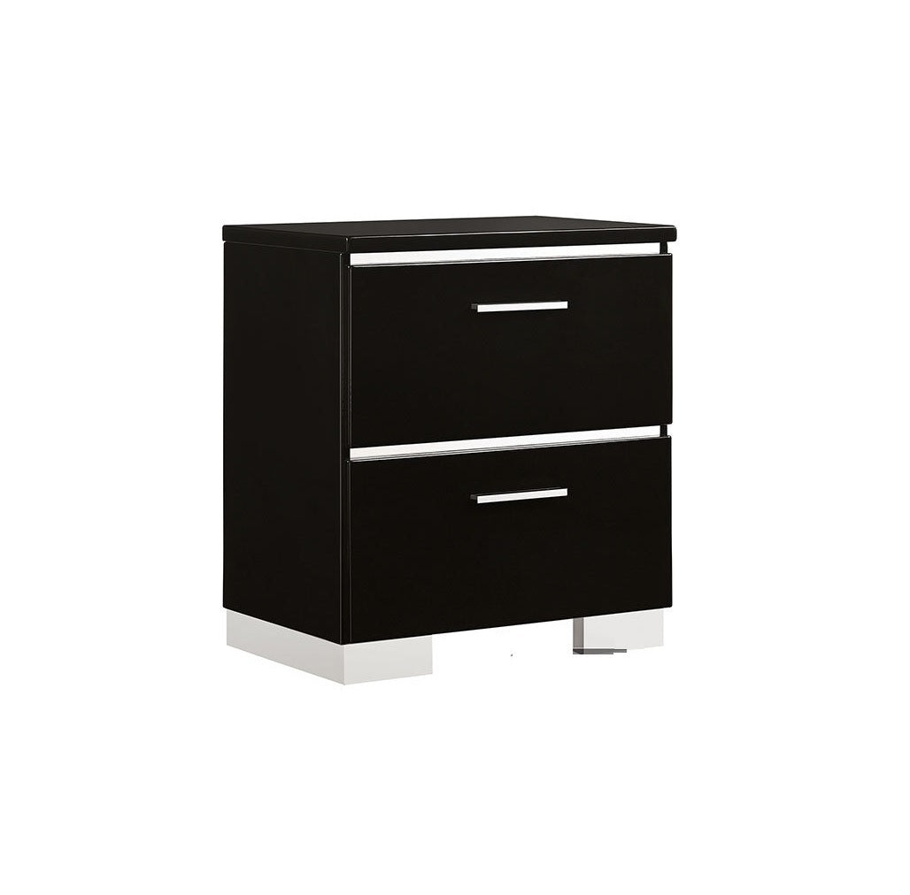 Carlie 2-Drawer Nightstand in Black High Gloss Finish w- Silver Accents