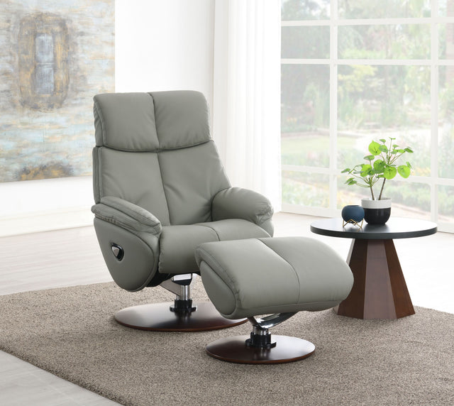 Kandoro Gray Top Grain Leather Accent Chair with Swivel & Ottoman