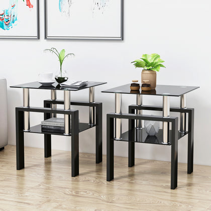 Mamba Modern Black Glass Side Tables (Set of 2)