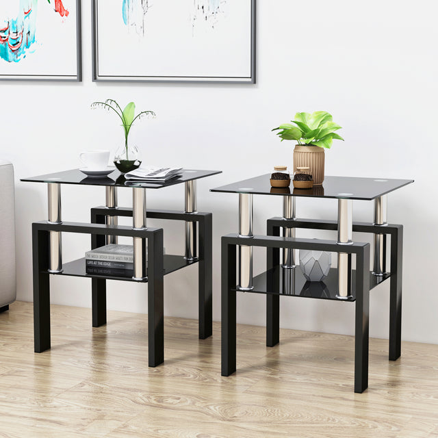 Mamba Modern Black Glass Side Tables (Set of 2)