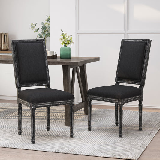 Cavan French Country Upholstered Side Chairs (Set of 2) Black