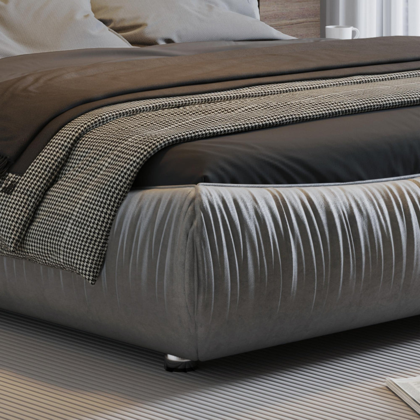 Calista Modern King Size Upholstered Platform Bed, Gray