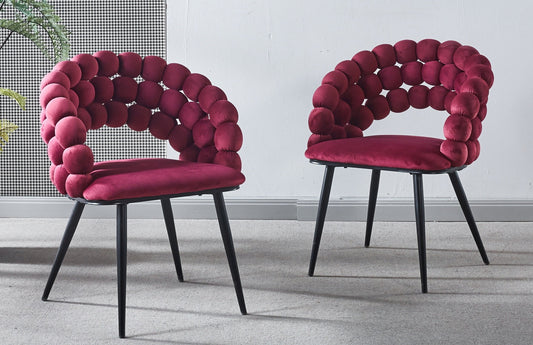 Glenda Woven Velvet Side Chairs (Set of 2) Wine Red