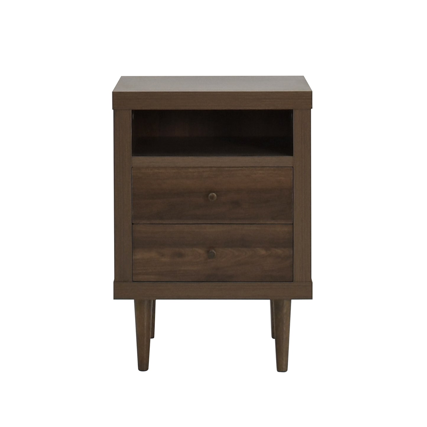 Priscilla Mid-Century Modern 2-Drawer Nightstand - Walnut