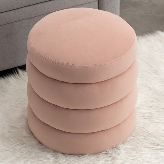 Blaise Round Velvet Ottoman, Pink