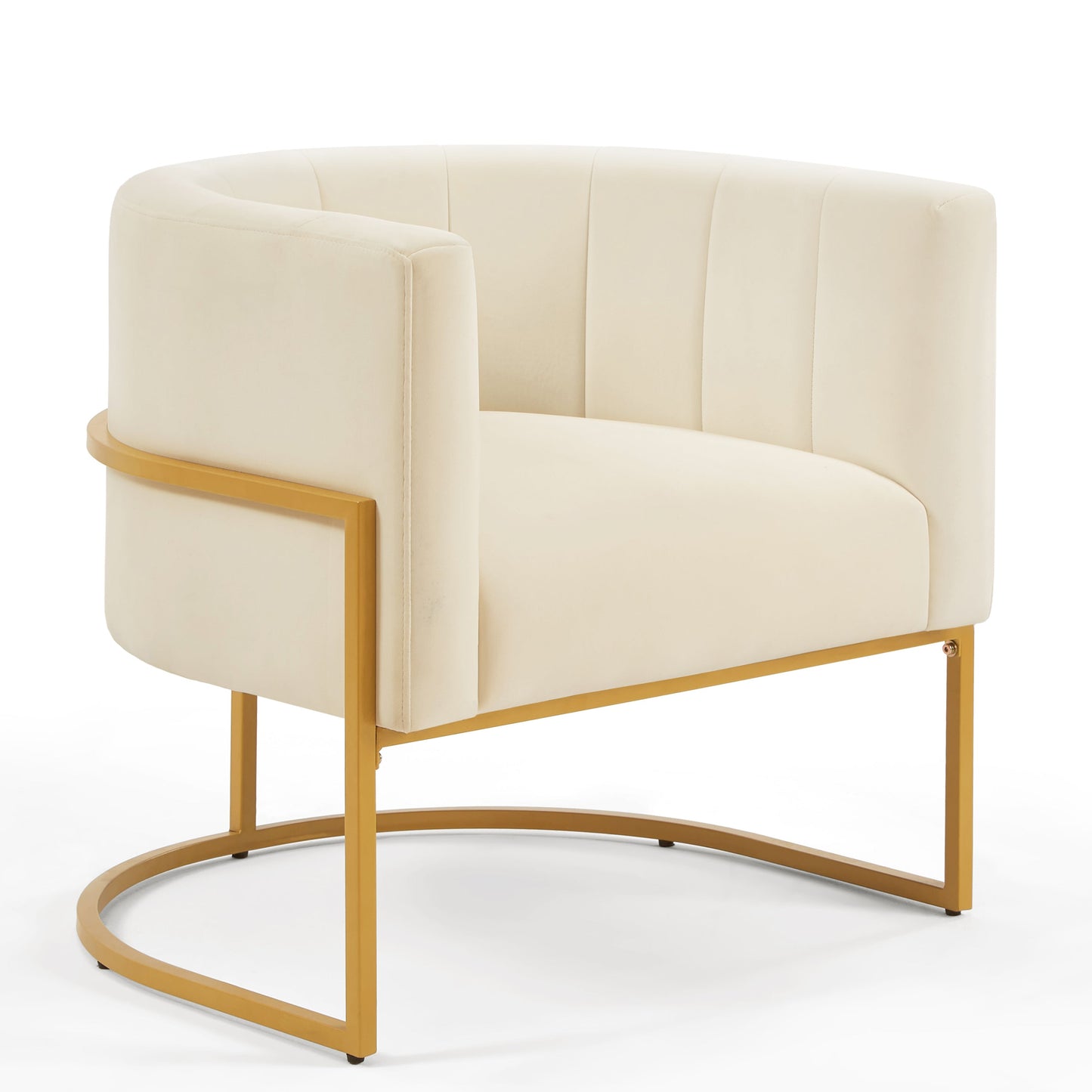 Fern Cream Upholstered Velvet Accent Chair with Golden Metal Stand and Curved Backrest