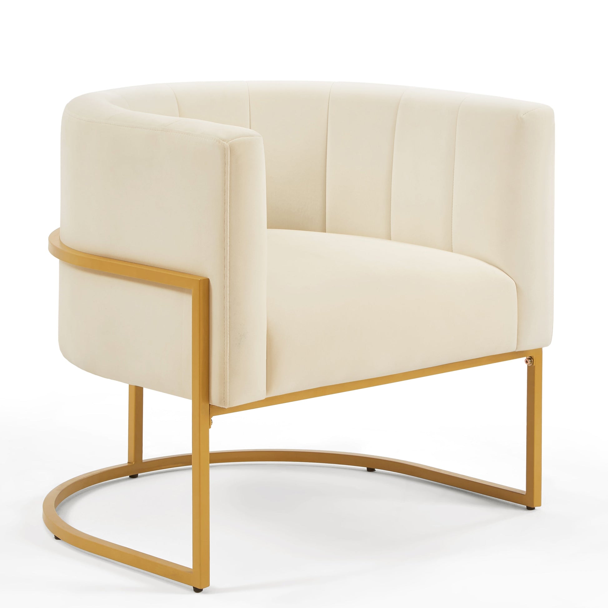 Fern Cream Upholstered Velvet Accent Chair with Golden Metal Stand and Curved Backrest