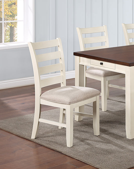 Cresson Farmhouse Side Chairs in White with Beige Padded Seats (Set of 2)