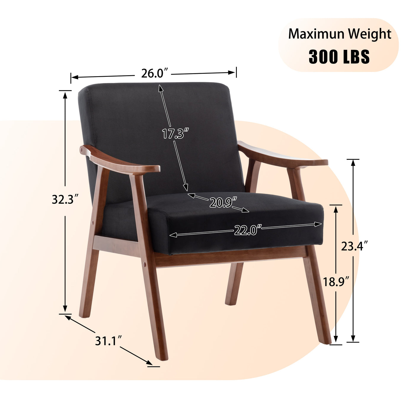 Lyraea Mid-Century Modern Black Velvet Wingback Accent Chair