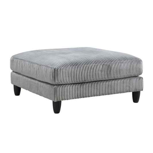 Contemporary Square Gray Corduroy Ottoman