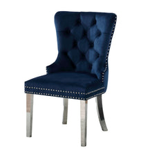 Emma Velvet Wingback Chairs with Mirrored Silver Legs (Set of 2), Blue
