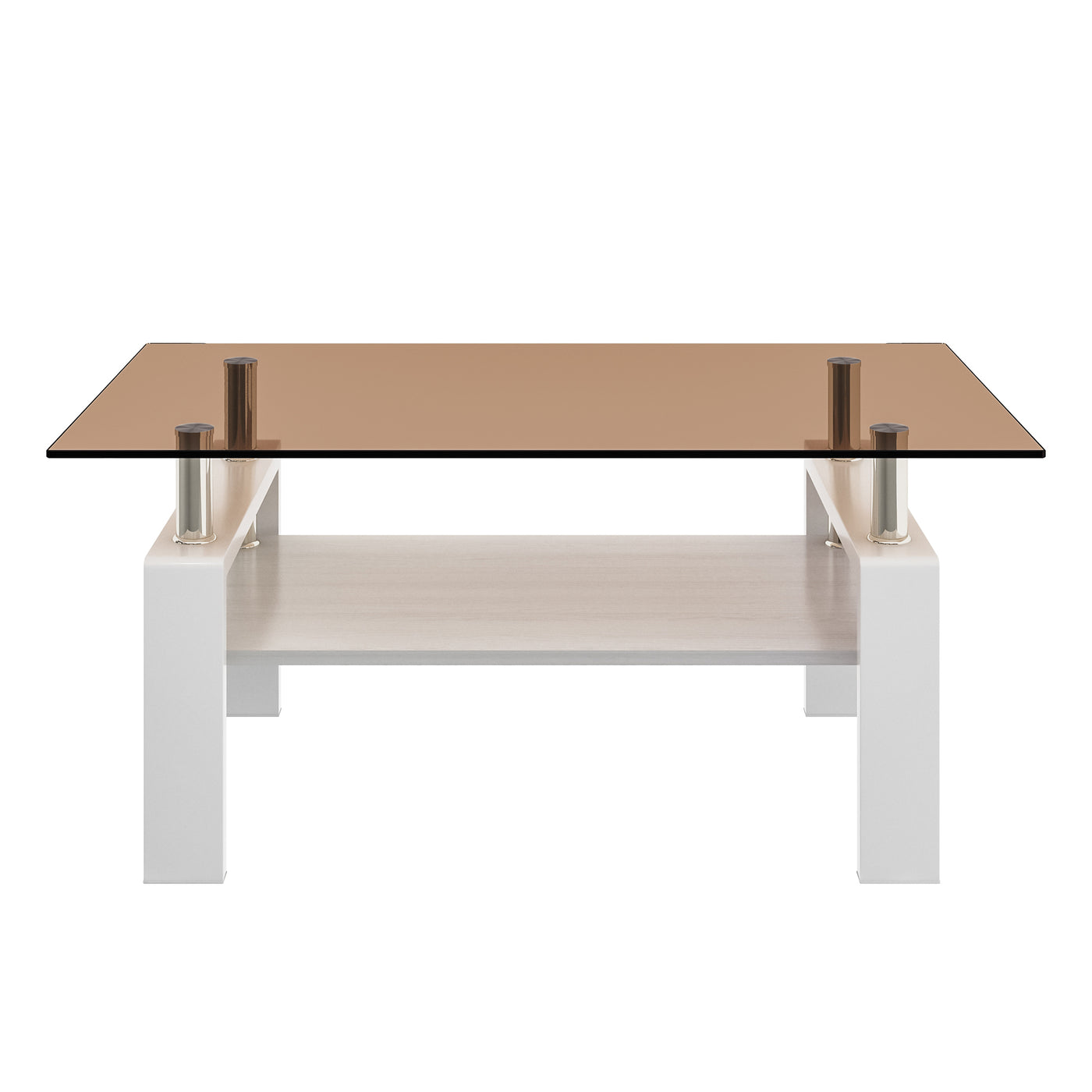 Melo Modern Brown Glass Coffee Table with White Frame