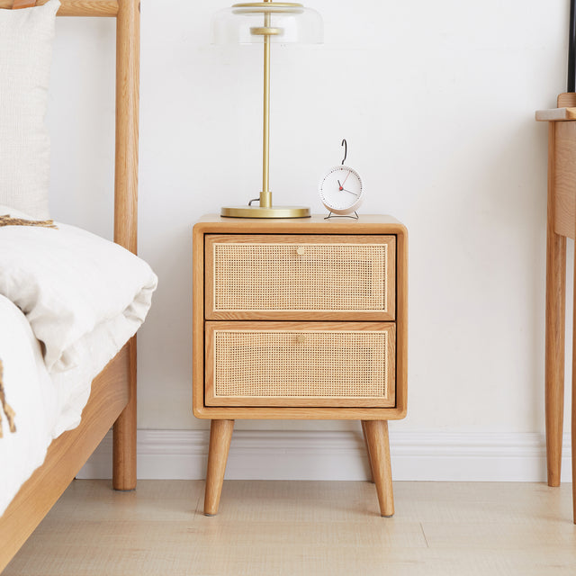 Nordic Modern Solid Wood 2-Drawer Nightstand