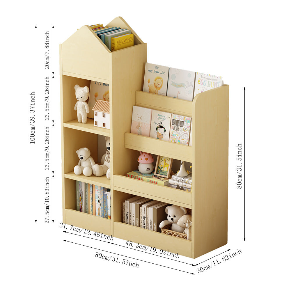 Wooden Toy & Book Organizer with Adjustable Shelf, Yellow