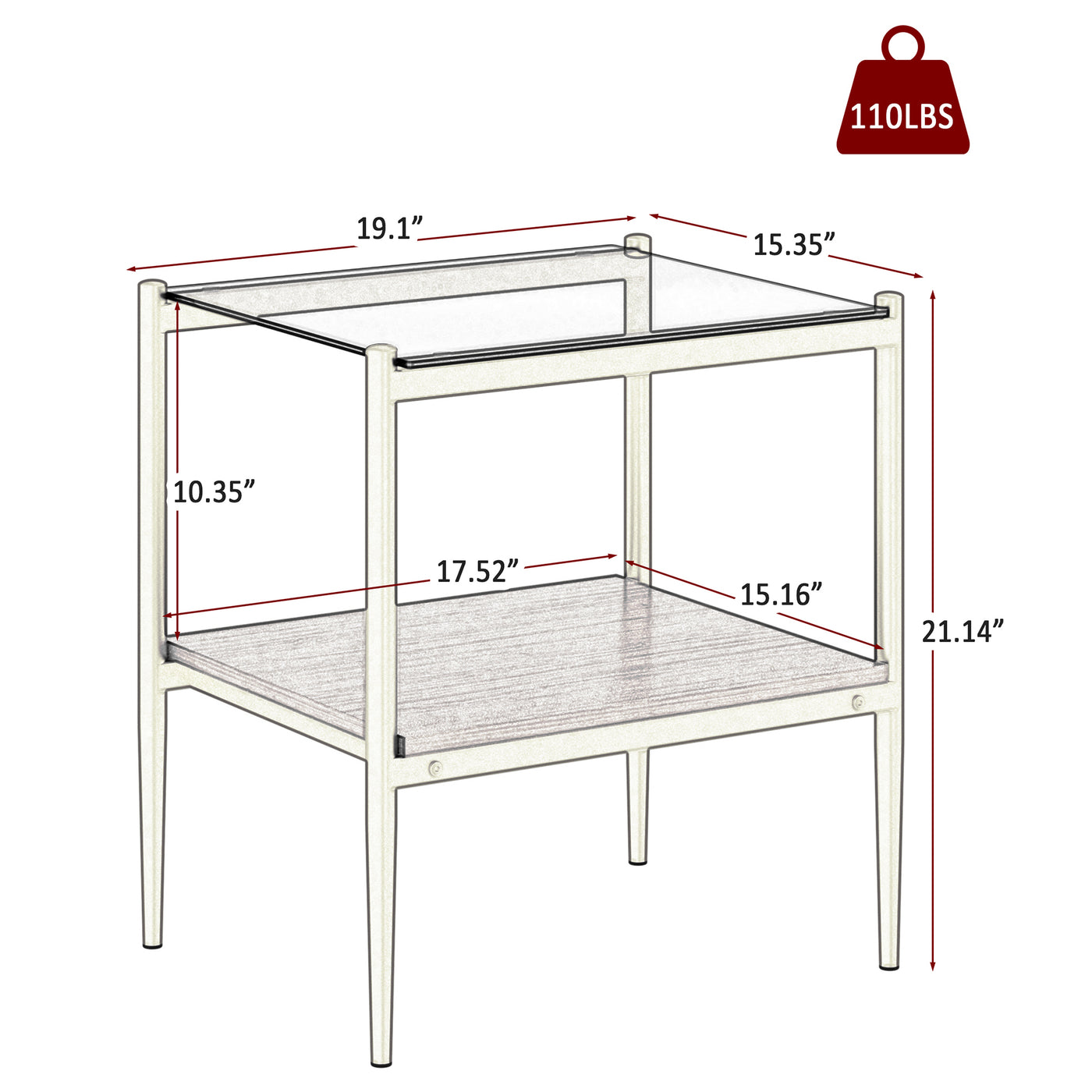 Langston Modern Side Tables with Glass Top (Set of 2)