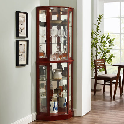 Irene 6-Shelf Corner Curio Cabinet with Adjustable Shelves, Cherry