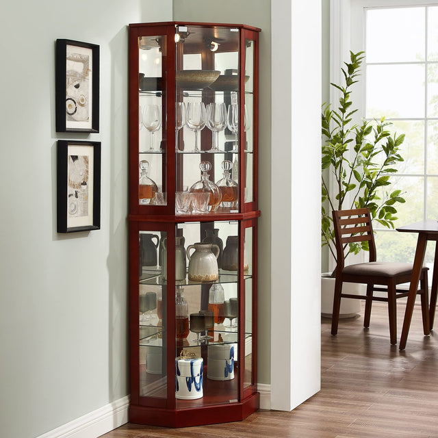 Irene 6-Shelf Corner Curio Cabinet with Adjustable Shelves, Cherry