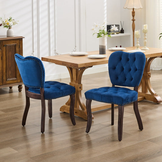 Timeless Elegance French Vintage Tufted Dining Chairs Set of 2 Blue