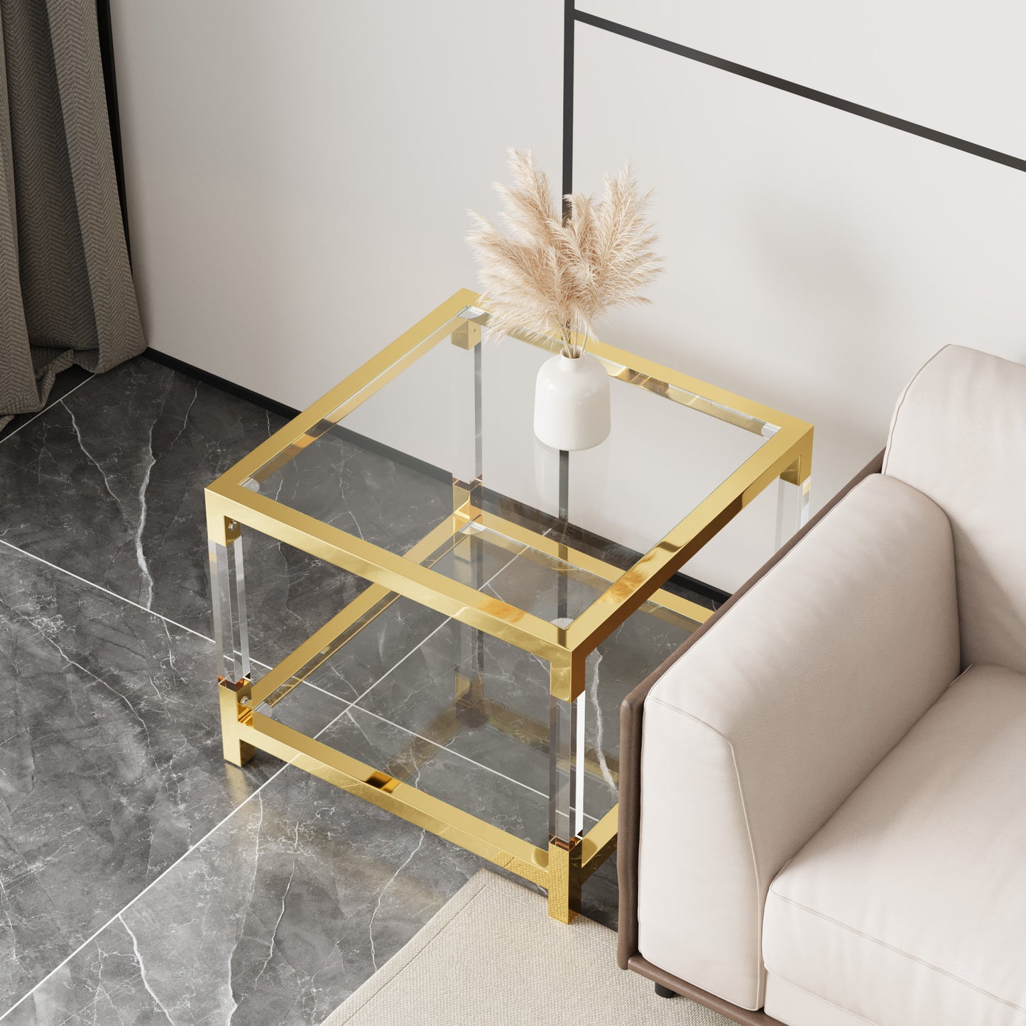 Mira Modern Side Table in Gold with Acrylic Legs