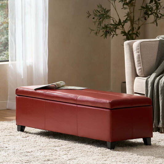 Glouster PU Leather Storage Ottoman, Red