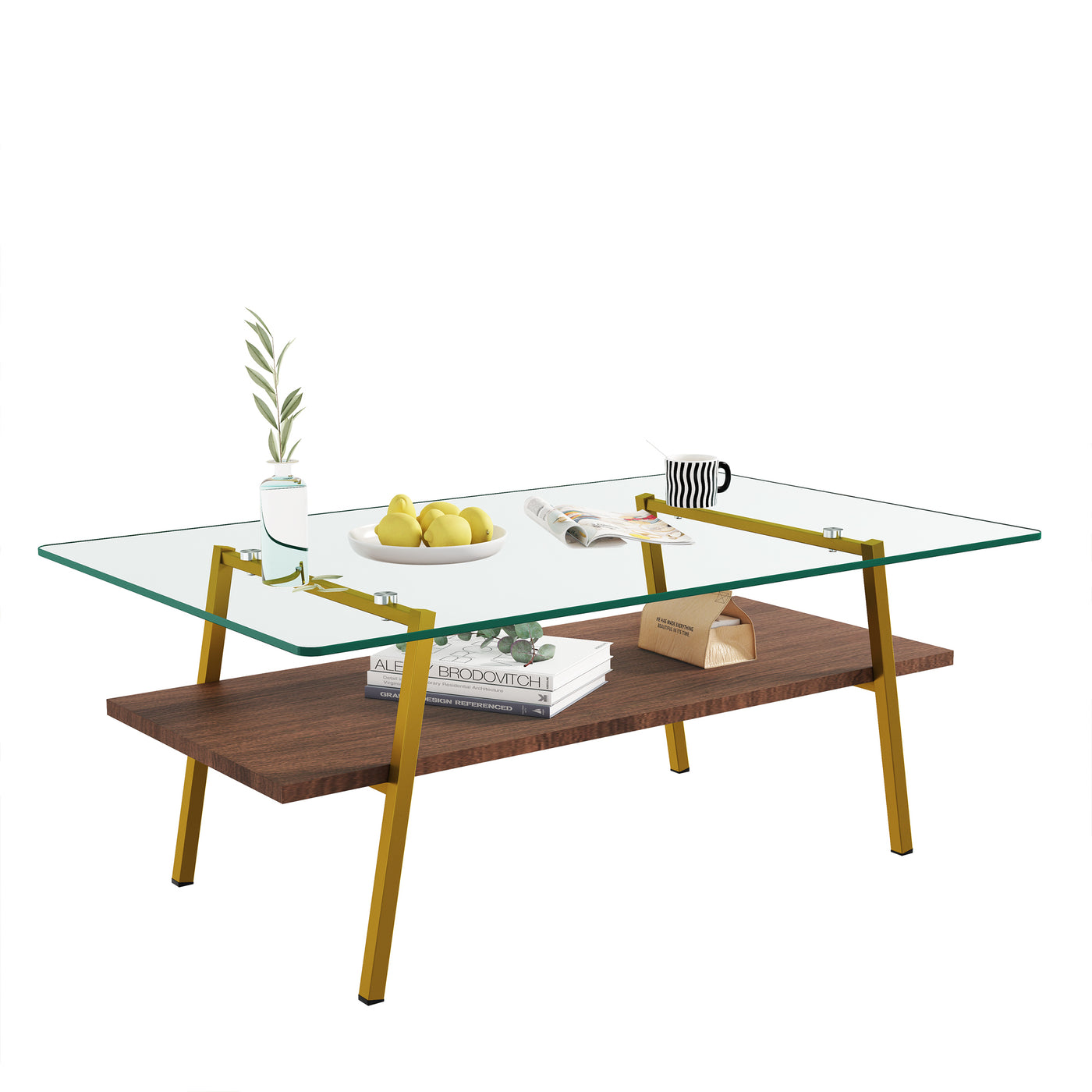 Penn Modern Glass Top Coffee Table with Lower Shelf