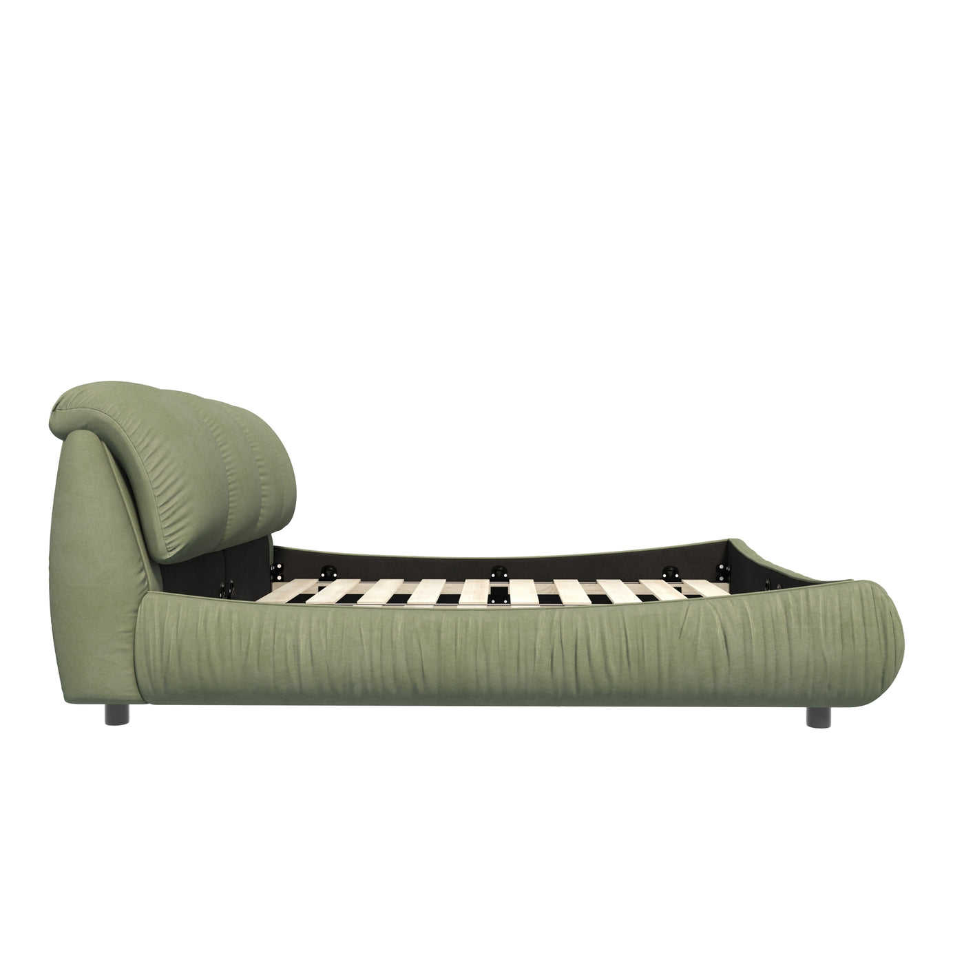 Calista Modern King Platform Bed with Oversized Padded Headboard, Green