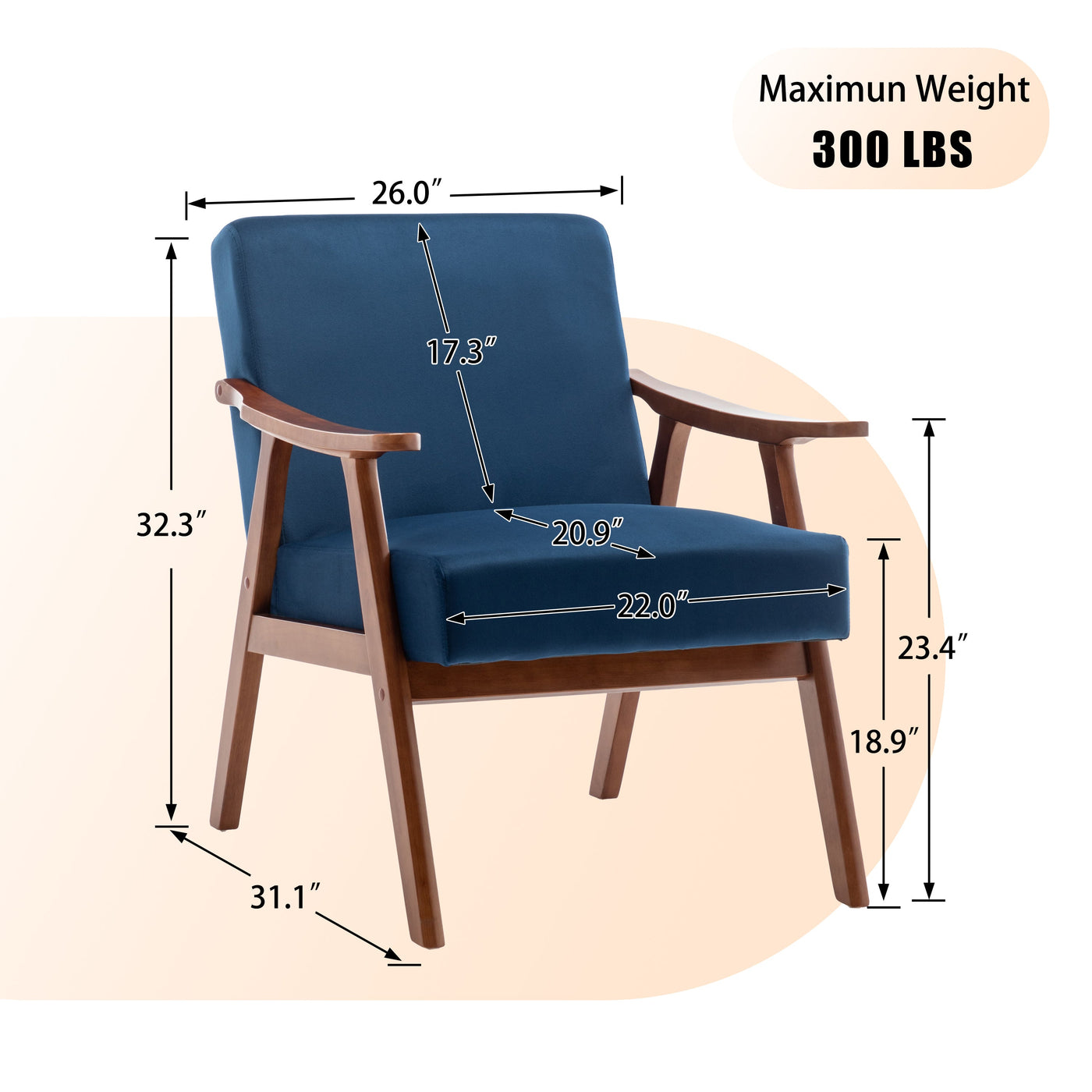 Lyraea Mid-Century Modern Blue Velvet Wingback Accent Chair