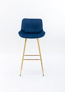Ednita 30" Velvet Bar Stool with Gold Legs - Blue