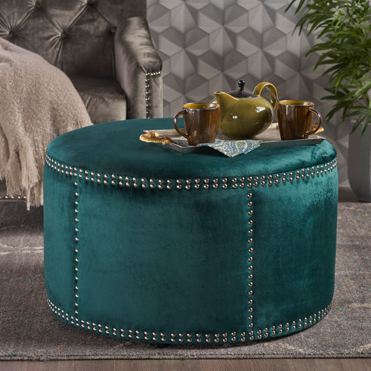 Emory Modern Teal Velvet Ottoman