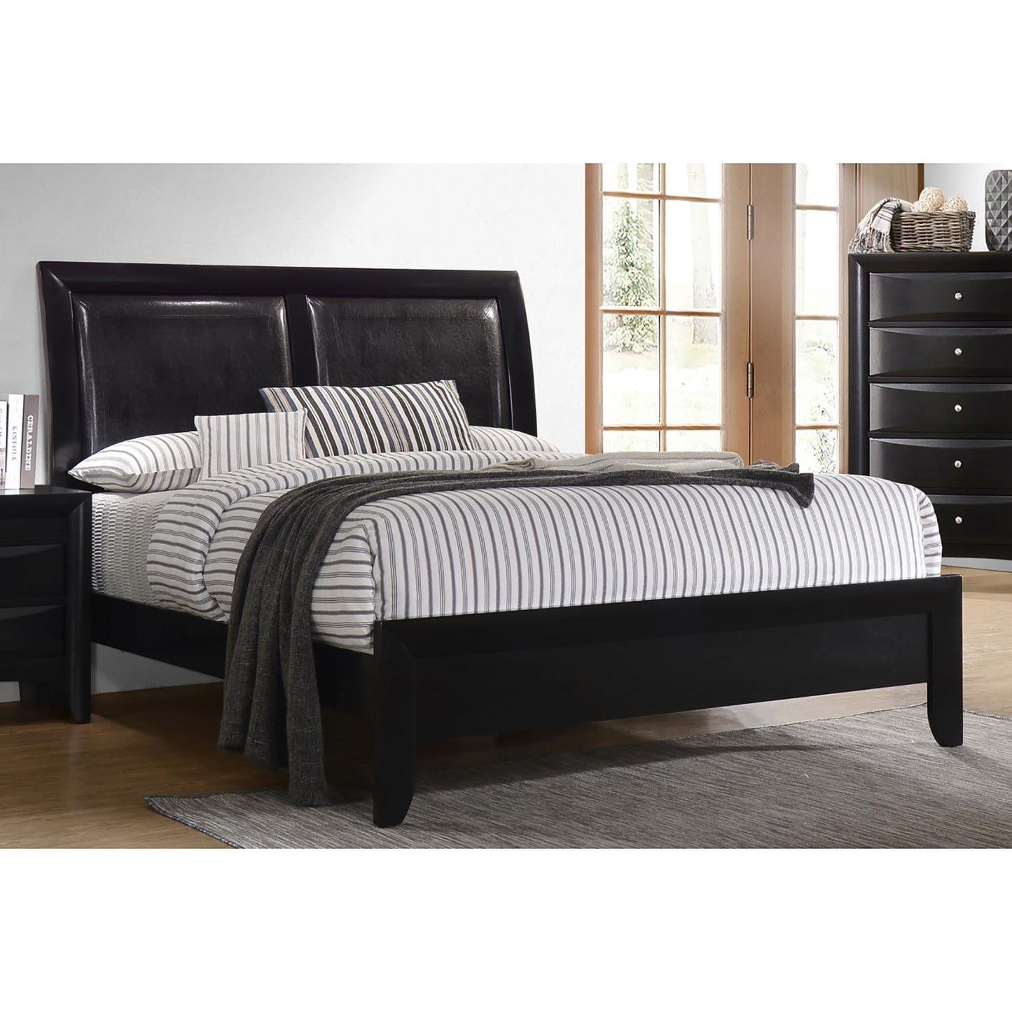 Nola Black Upholstered Queen Panel Bed