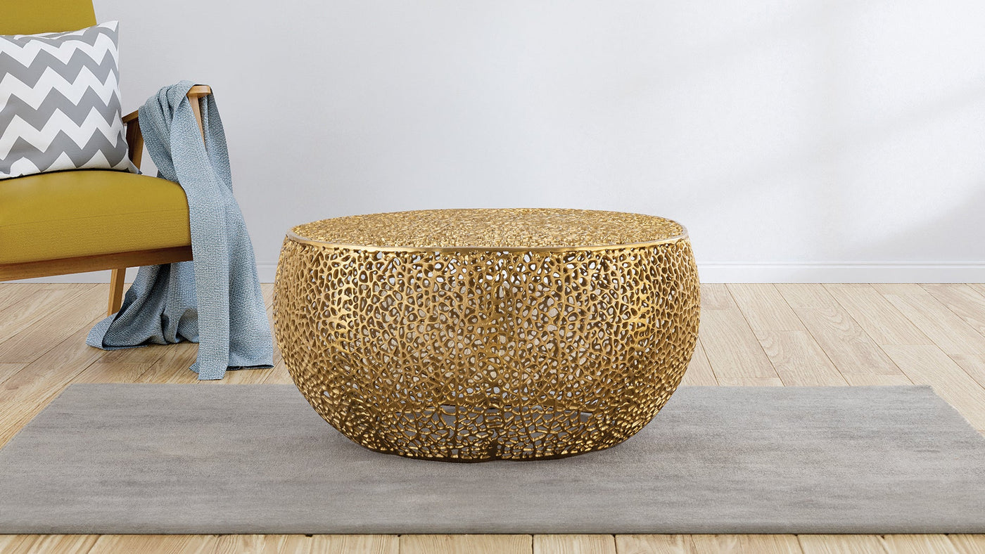 Azriel Round Aluminum Mesh Coffee Table, Gold