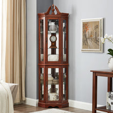 Agatha Traditional Curio with Adjustable Shelves & Mirror Back, Walnut