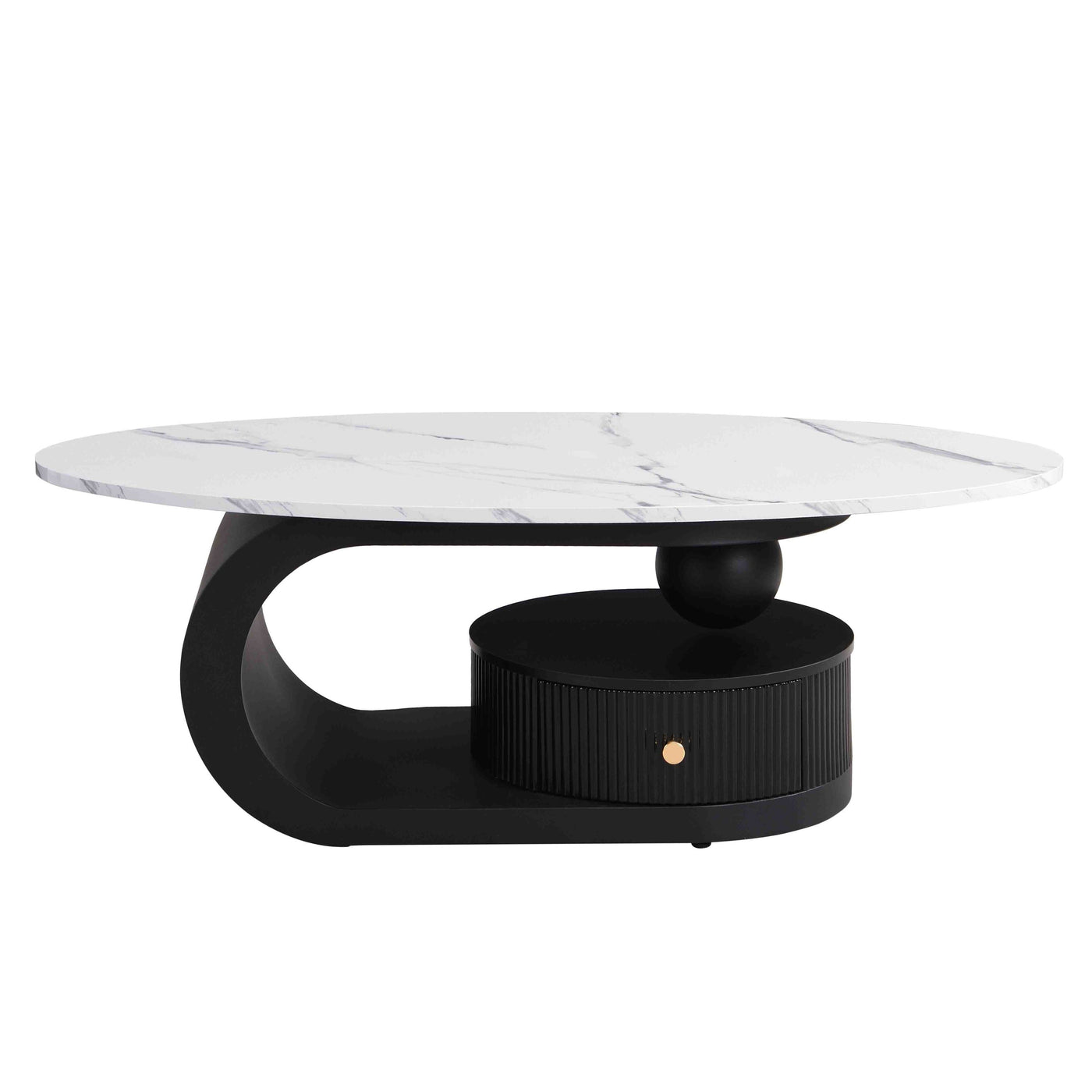 Flossie Modern Oval Nesting Table Set with Faux Marble Top, Black & White