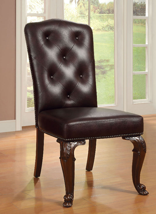 Roland Traditional Padded Leatherette Side Chair, Brown Cherry