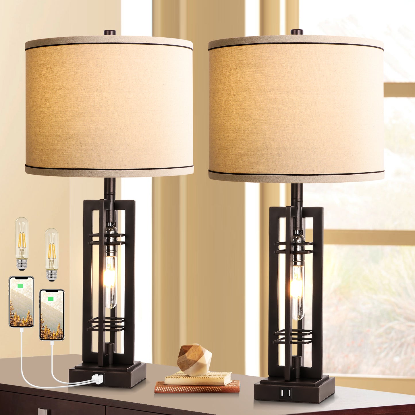 Industrial Style Table Lamps (Set of 2) Black