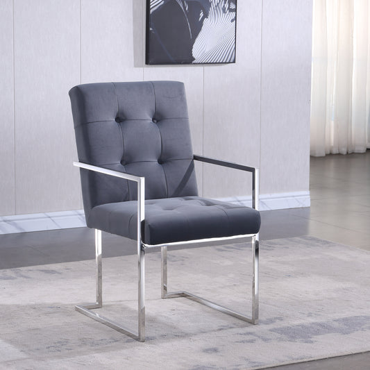 Brax Modern Velvet Arm Chair with Silver Frame - Gray