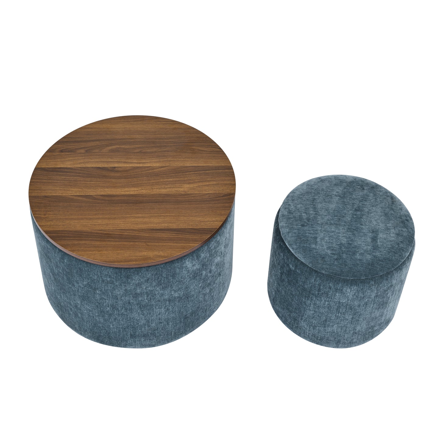 Fenwick 2PC Chenille Storage Ottoman Set, Dark Blue