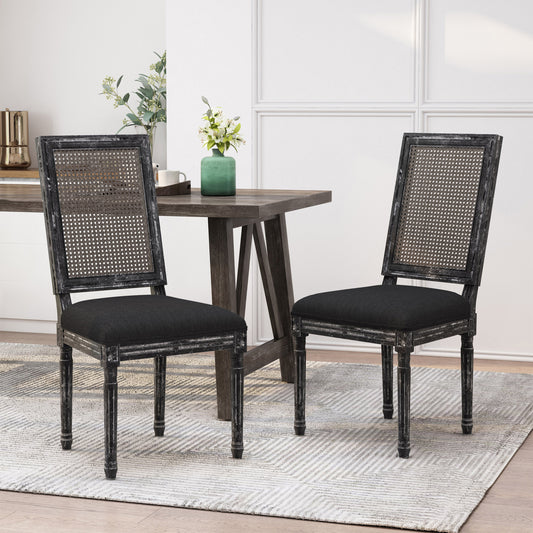 Cavan French Country Rattan Back Side Chairs (Set of 2) Black