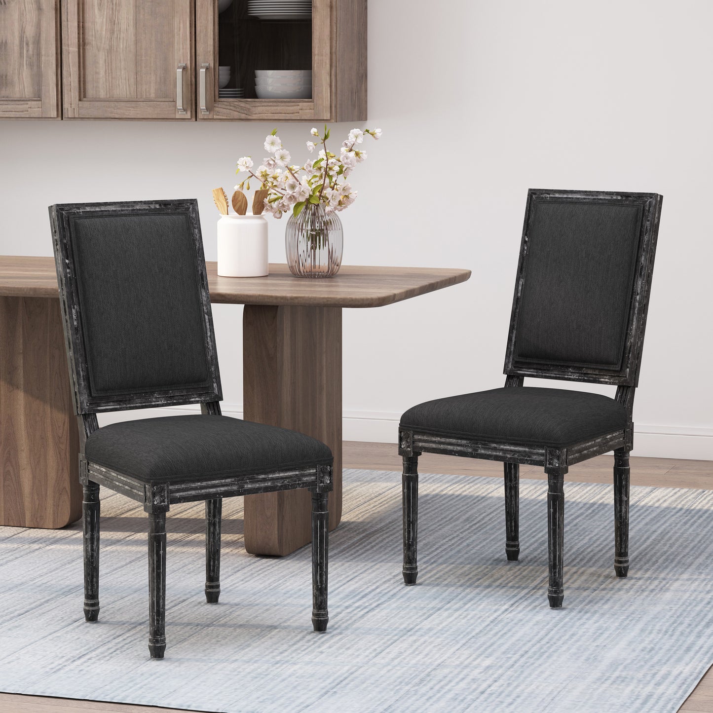 Cavan French Country Upholstered Side Chairs (Set of 2) Black
