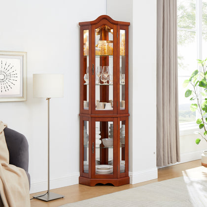 Beatrice Traditional Curio with Adjustable Shelves & Mirror Back, Walnut