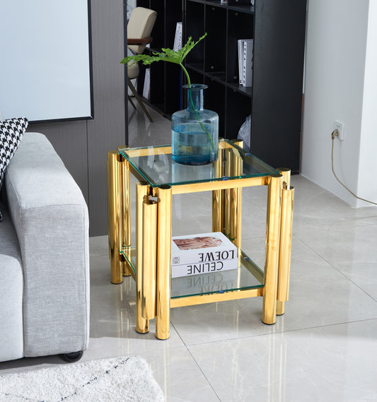 Cassius 20" Modern Glass Top Side Table with Gold Base