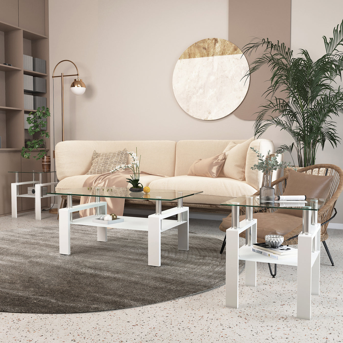 Melo Modern Glass Top Side Tables (Set of 2)