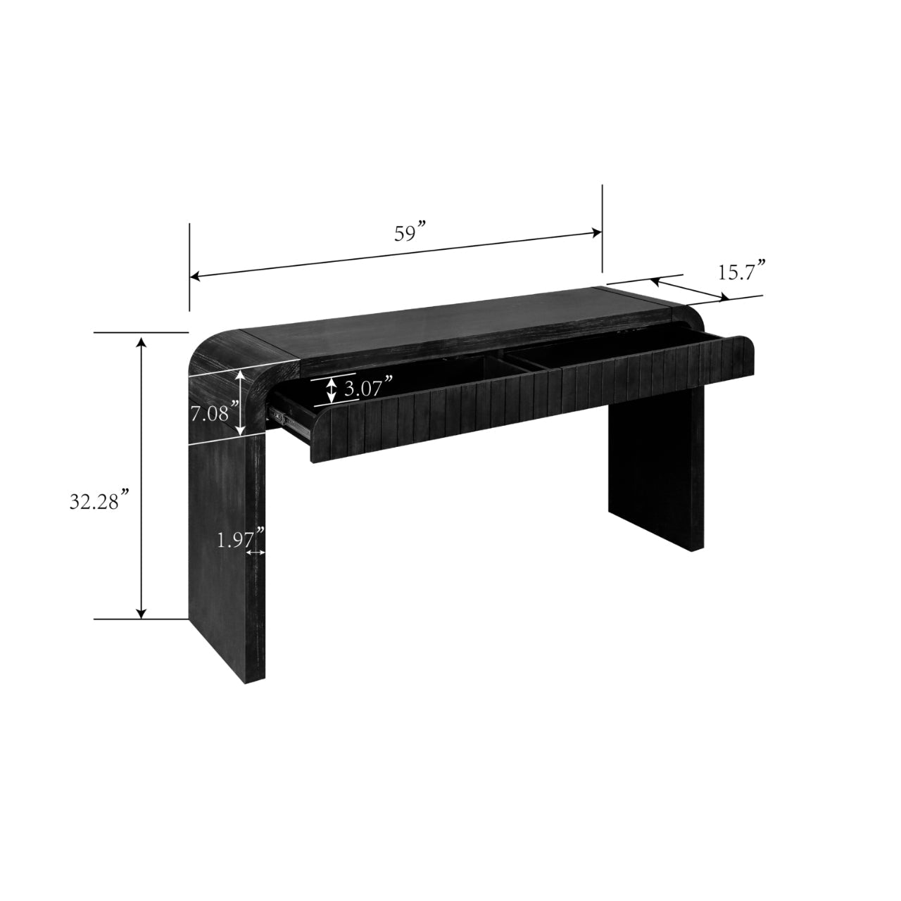 Birdie 59'' Vintage Crafted 2-Drawer Console Table, Antique Black