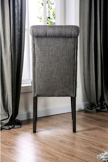 Madeline Button Tufted Linen Side Chairs with Black Legs, Gray