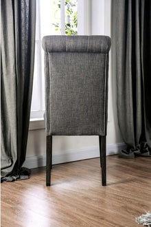 Madeline Button Tufted Linen Side Chairs with Black Legs, Gray