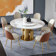 Ambria Modern PU Leather Side Chairs in Beige & Brown with Golden Legs