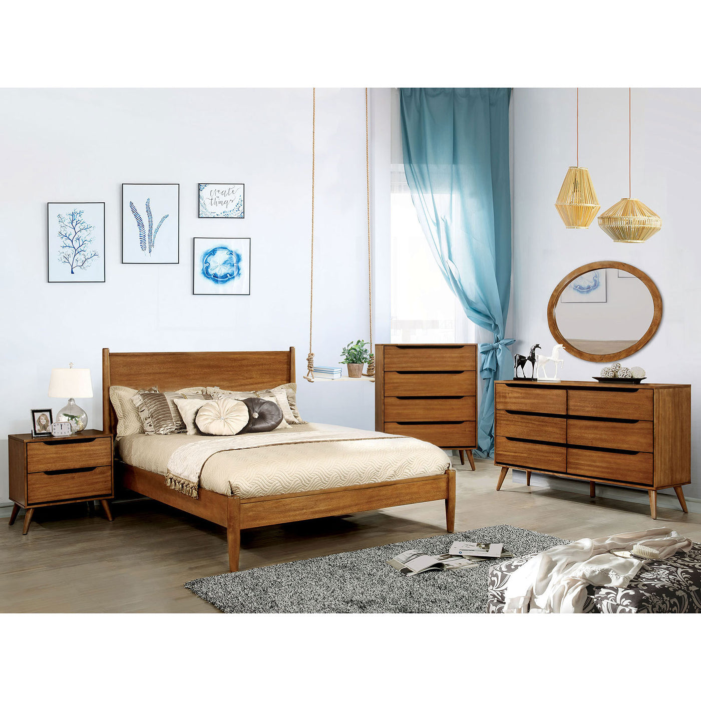 Lennart Oak Finish Mid-Century Modern Nightstand