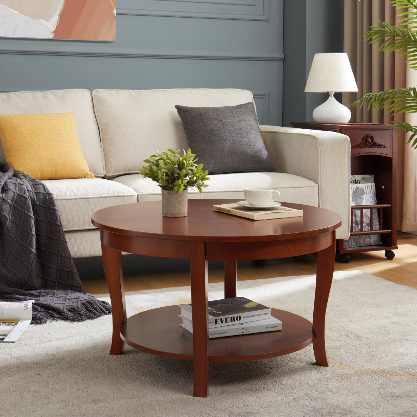 Hallie Transitional Solid Wood Coffee Table, Walnut