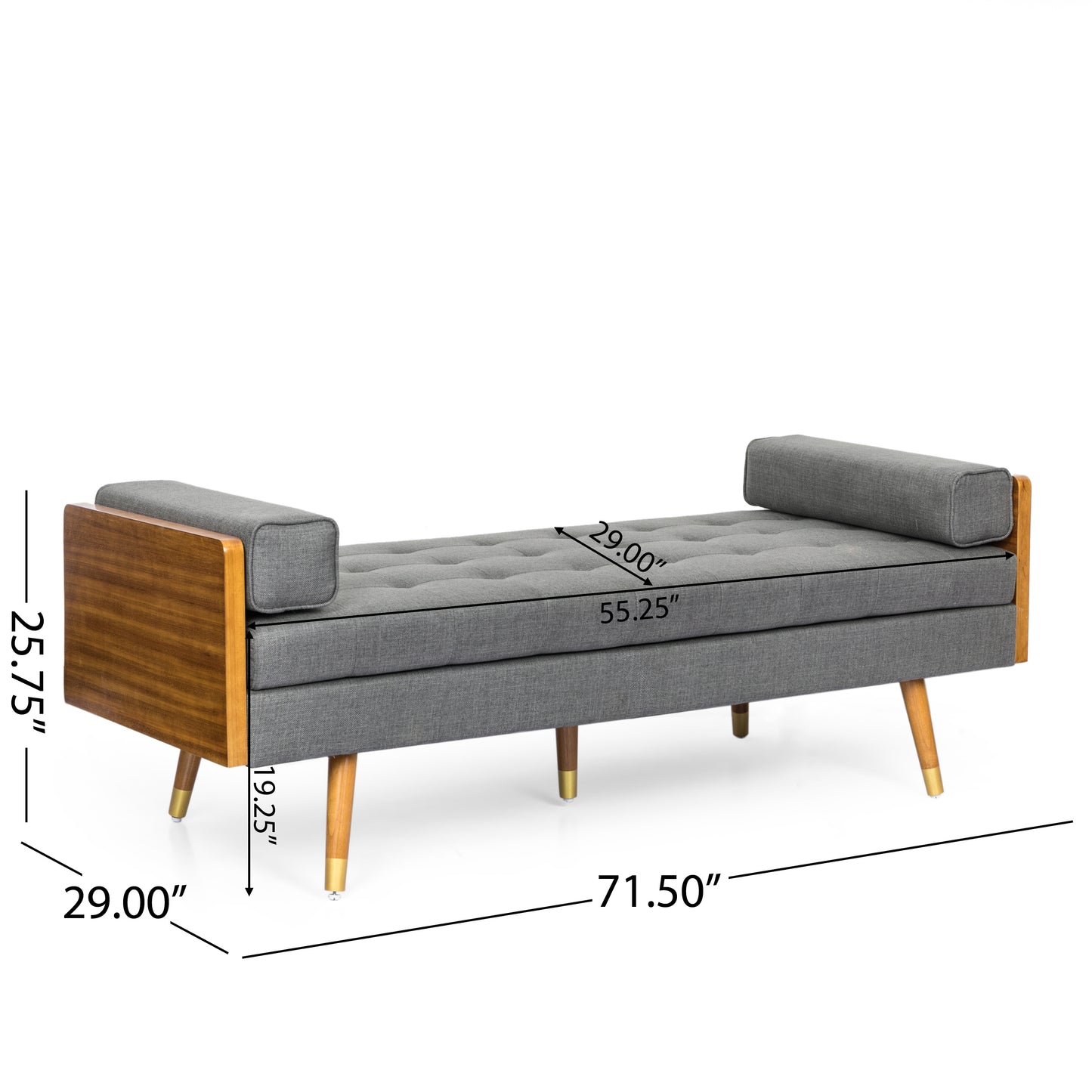 Thelma Mid-Century Modern Chaise Lounge, Gray & Walnut