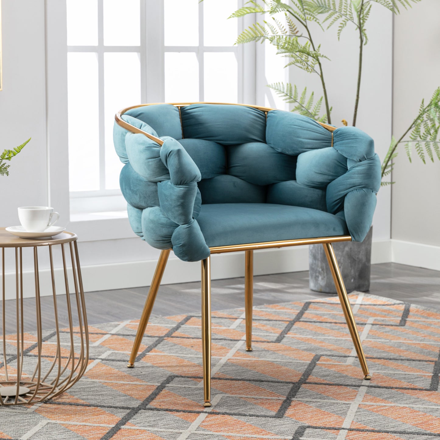 Dana Woven Velvet Accent Chair with Gold Legs - Blue